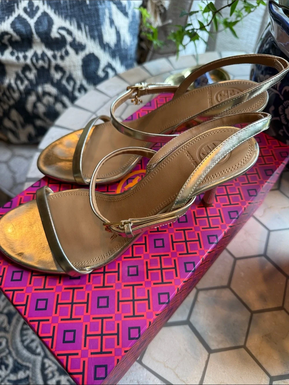 ⭐️ Tory Burch Penelope 65MM Slingback Sandals Mirror Metallic